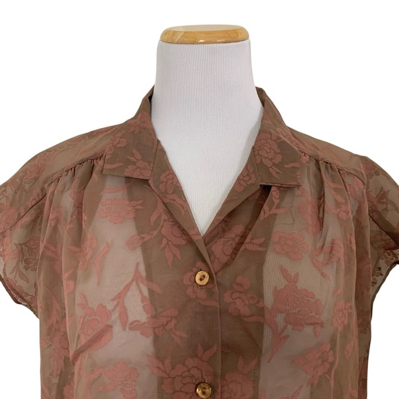 Vintage Y2K Semi Sheer Floral Button Up Blouse Women’s L Whimsygoth Romantic - Picture 2 of 16